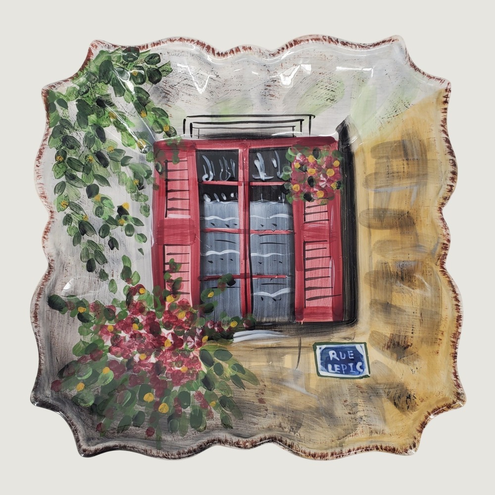 Tabletops Unlimited Rue De Paris Rue Lepic Hand Painted Square Plate 9in Red